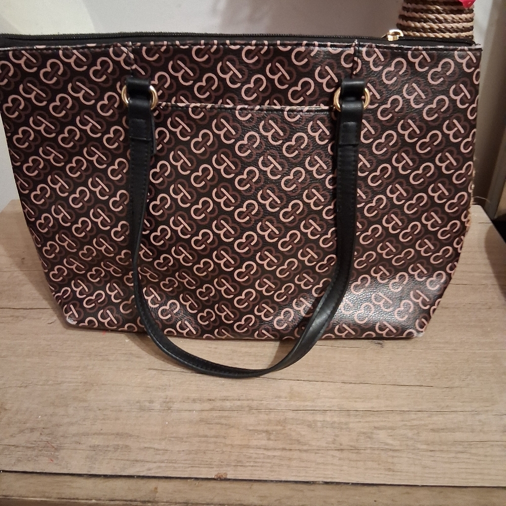 Stylish Brown and Tan Satchel Man Made Material - Picture 4 of 10